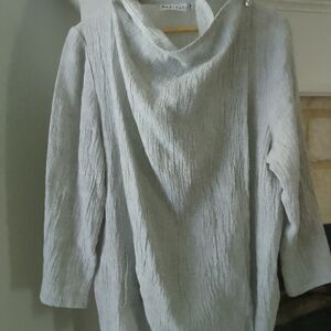Habitat Light Gray Textured Draped Neck Sweater Lagenlook Minimalist